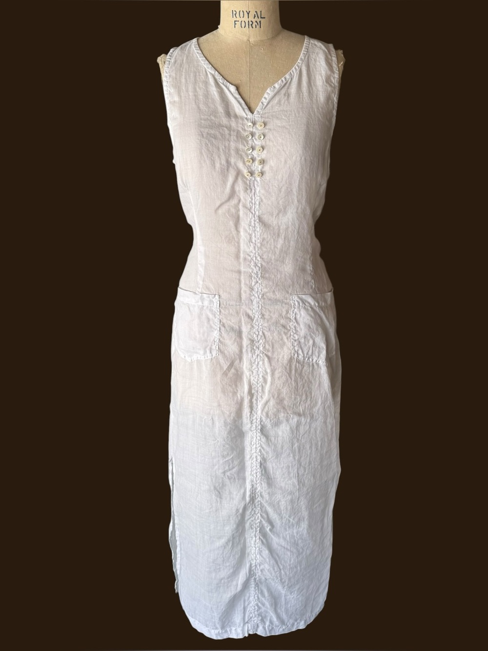Vintage 90s Johnny Was Collection White Bohemian Linen Button Maxi Dress